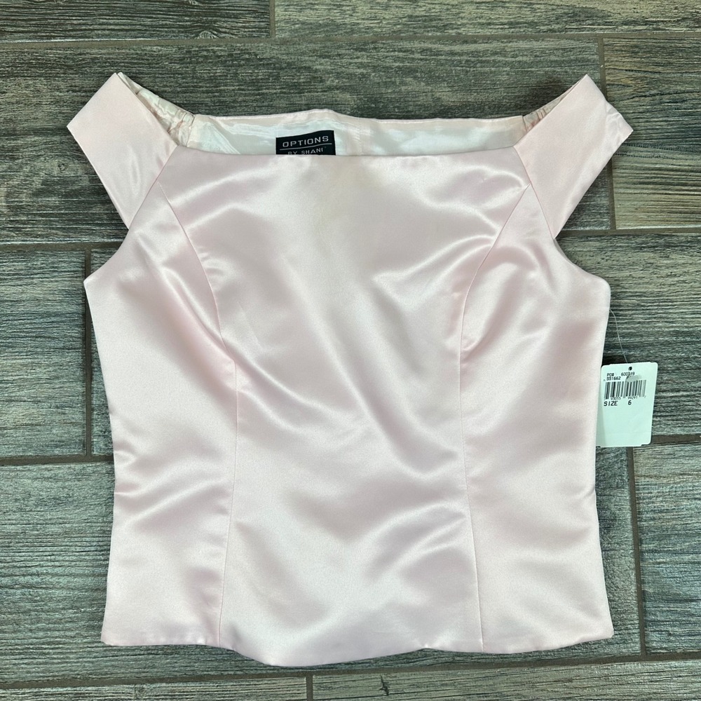 VTG Options by Shani Pink Satin Off Shoulder Top Size 6 NWT Y2K Formal Blouse